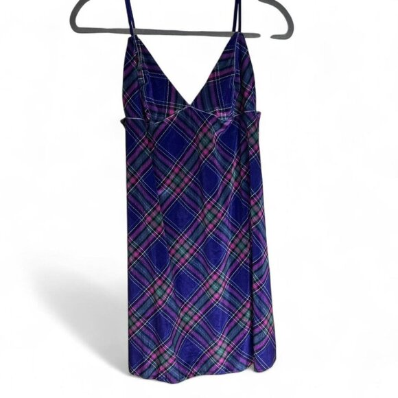 NEW - Victoria Secret Blue and pink plaid mini slip night dress with a velvety - Picture 1 of 5